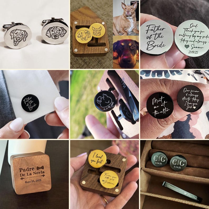 Custom Metal Cufflinks  Engraved Box Optional, Wedding Day Cuff links for Groom Dad Father of the Bride gift, Anniversary Gift for Husband