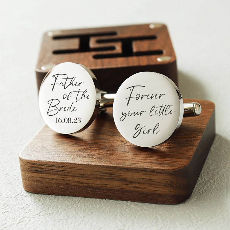 Custom Metal Cufflinks  Engraved Box Optional, Wedding Day Cuff links for Groom Dad Father of the Bride gift, Anniversary Gift for Husband