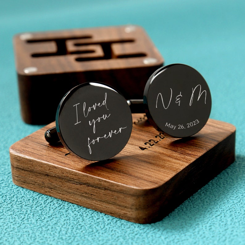 Custom Groomsmen Cufflinks Gift with Engraved Wooden Box, Personalized Wedding Day Cufflinks for Groomsmen, Best Man & Groom, Elegant Gift for Husband