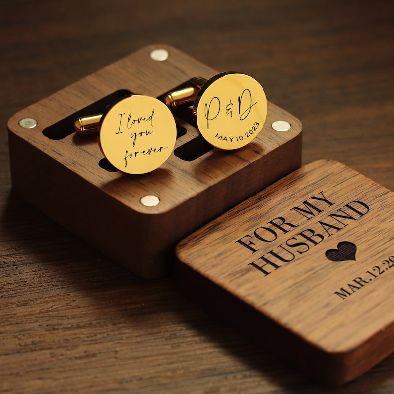 Custom cufflinks Engraved Box Optional, Personalized Wedding Day Cuff links for Groom grooms men Gift, Anniversary Gift for Husband