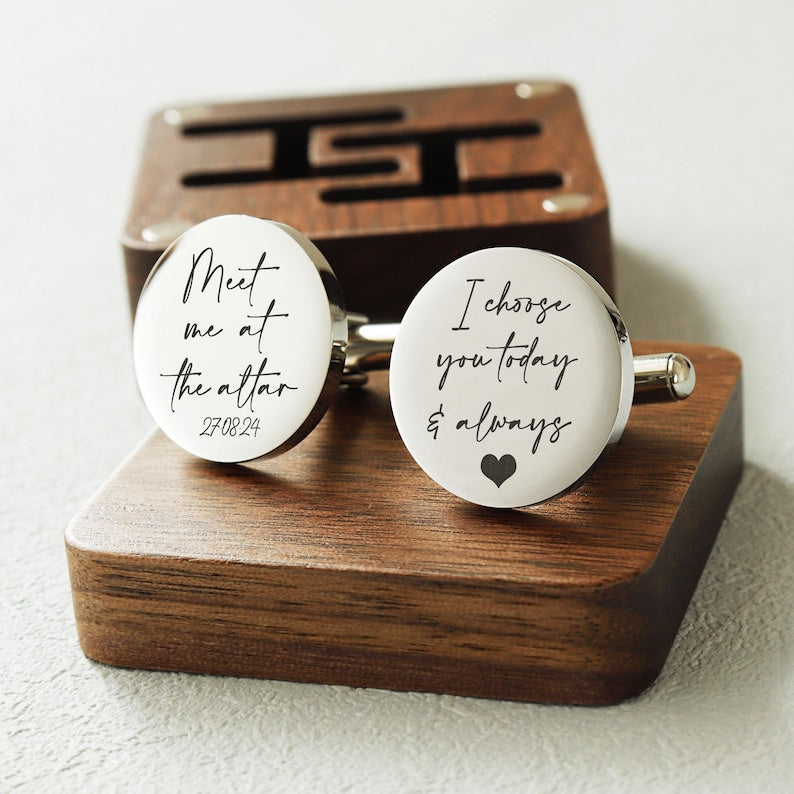 Custom cufflinks Engraved Box Optional, Personalized Wedding Day Cuff links for Groom grooms men Gift, Anniversary Gift for Husband