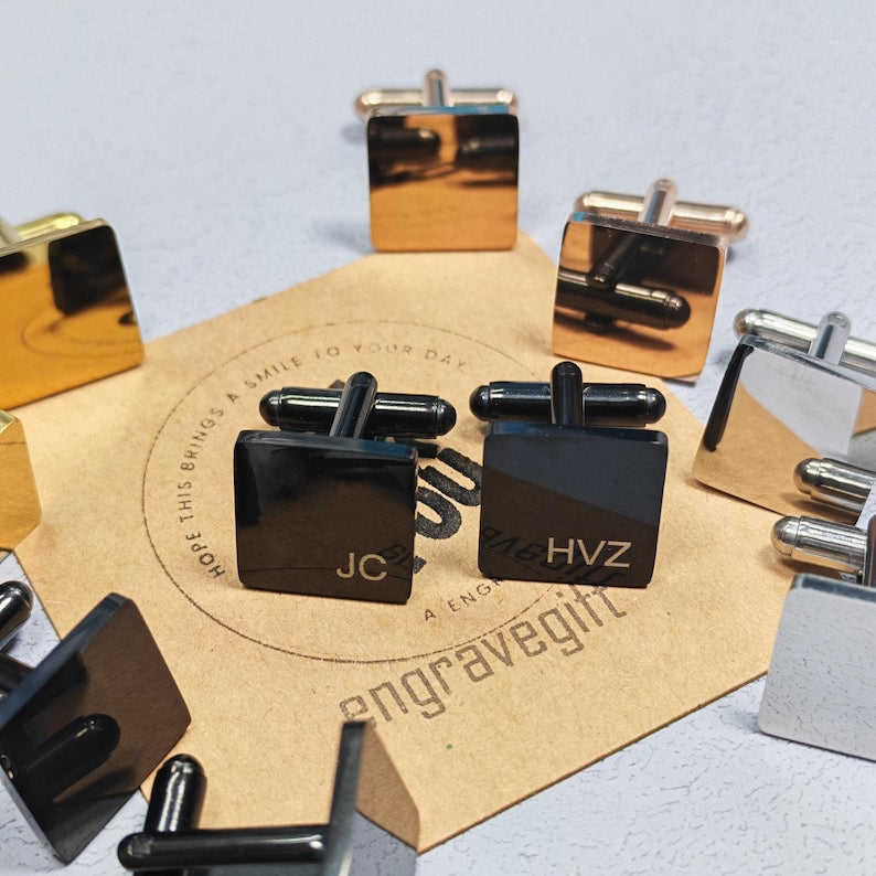 Personalised Square Metal Cufflinks – Custom Engraved Wedding & Formal Gift