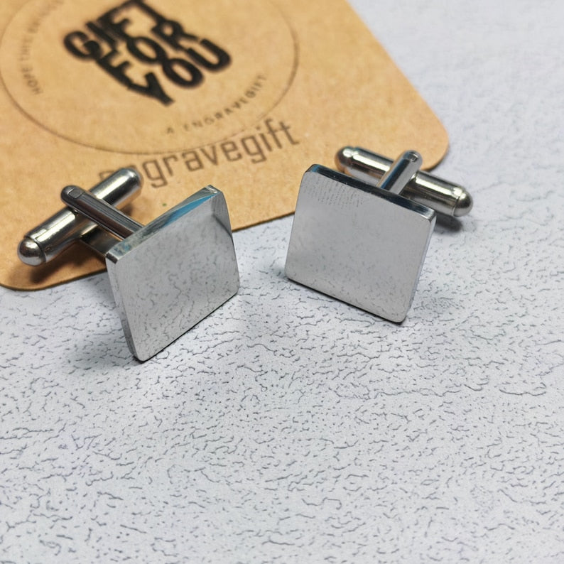 Personalised Square Metal Cufflinks – Custom Engraved Wedding & Formal Gift