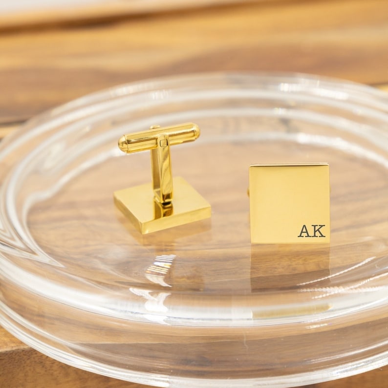 Custom Initial Cufflinks for groom, father of the bride, best man, customized wedding cufflinks, gold square cufflinks, Groomsman Cufflinks