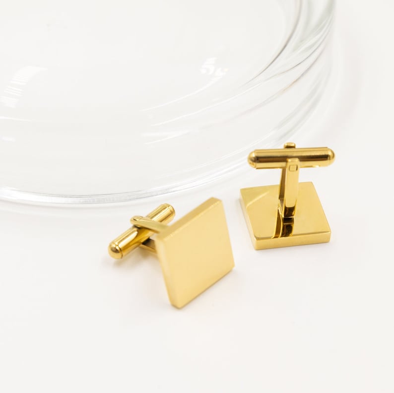 Custom Initial Cufflinks for groom, father of the bride, best man, customized wedding cufflinks, gold square cufflinks, Groomsman Cufflinks