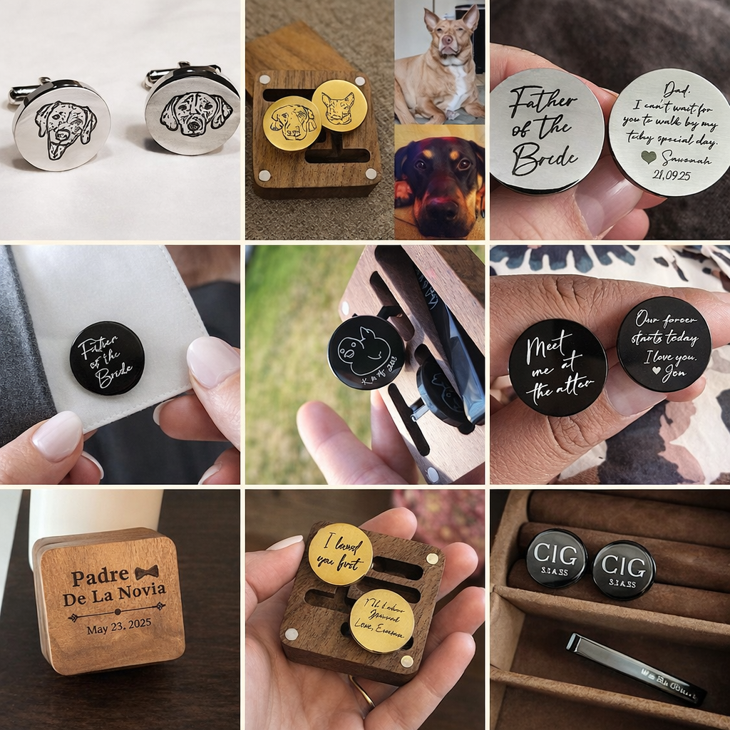 Custom cufflinks Engraved Box Optional, Personalized Wedding Day Cuff links for Groom grooms men Gift, Anniversary Gift for Husband